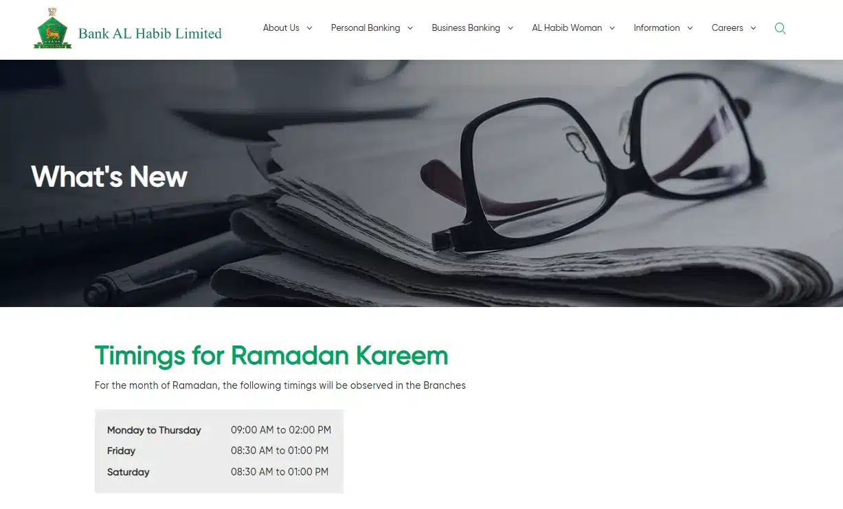 Bank Al Habib Limited Timings for Ramadan Kareem