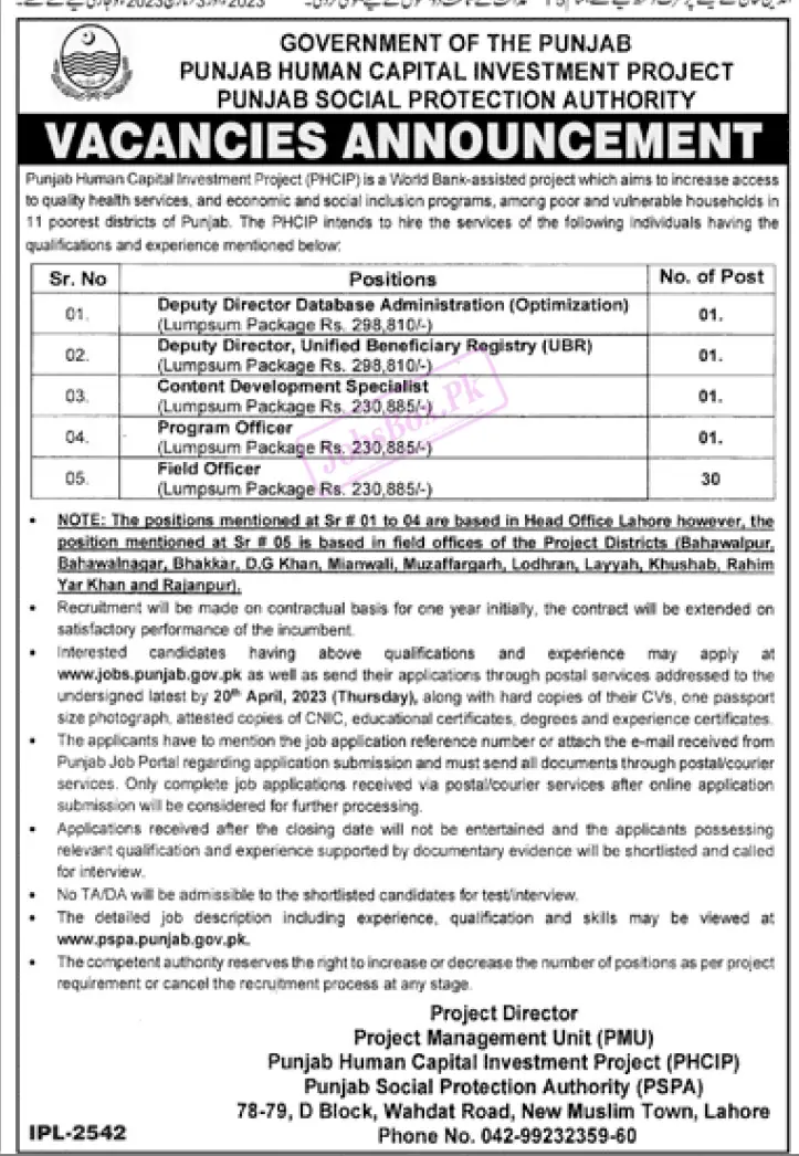 Punjab Social Protection Authority PSPA Jobs 2023 - Today Jobs in Pakistan