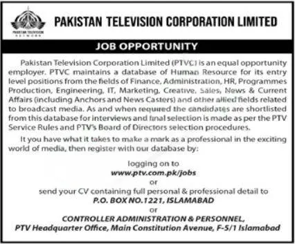 PTV Jobs Advertisement