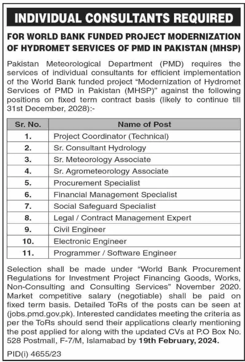 Pakistan Meteorological Department Jobs Advertisement