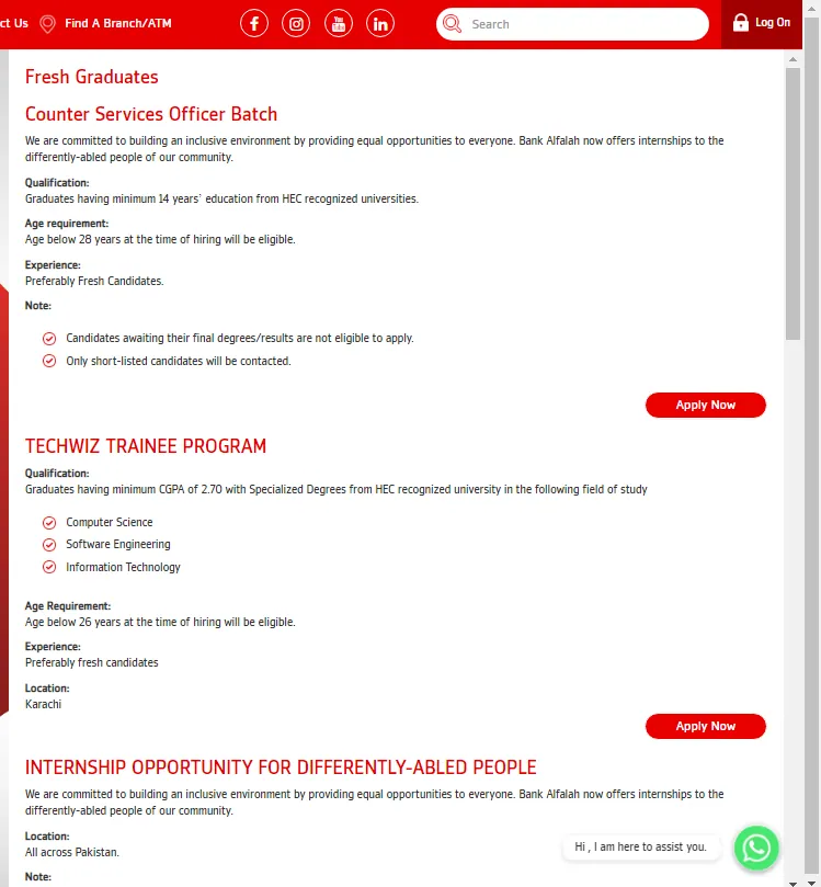 Bank Alfalah Jobs Advertisement