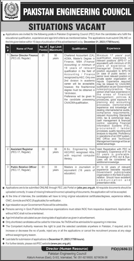 PEC Jobs Advertisement 2023