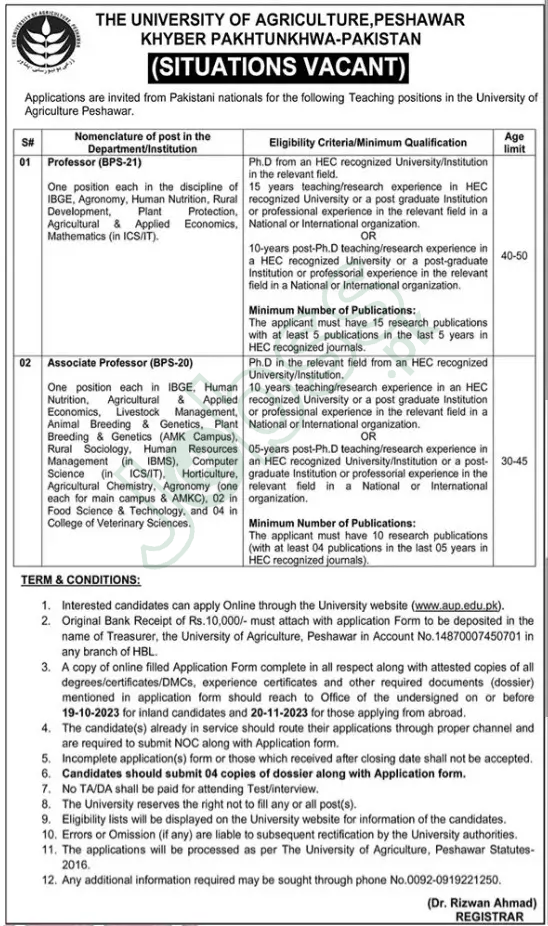 Agriculture University Jobs Advertisement