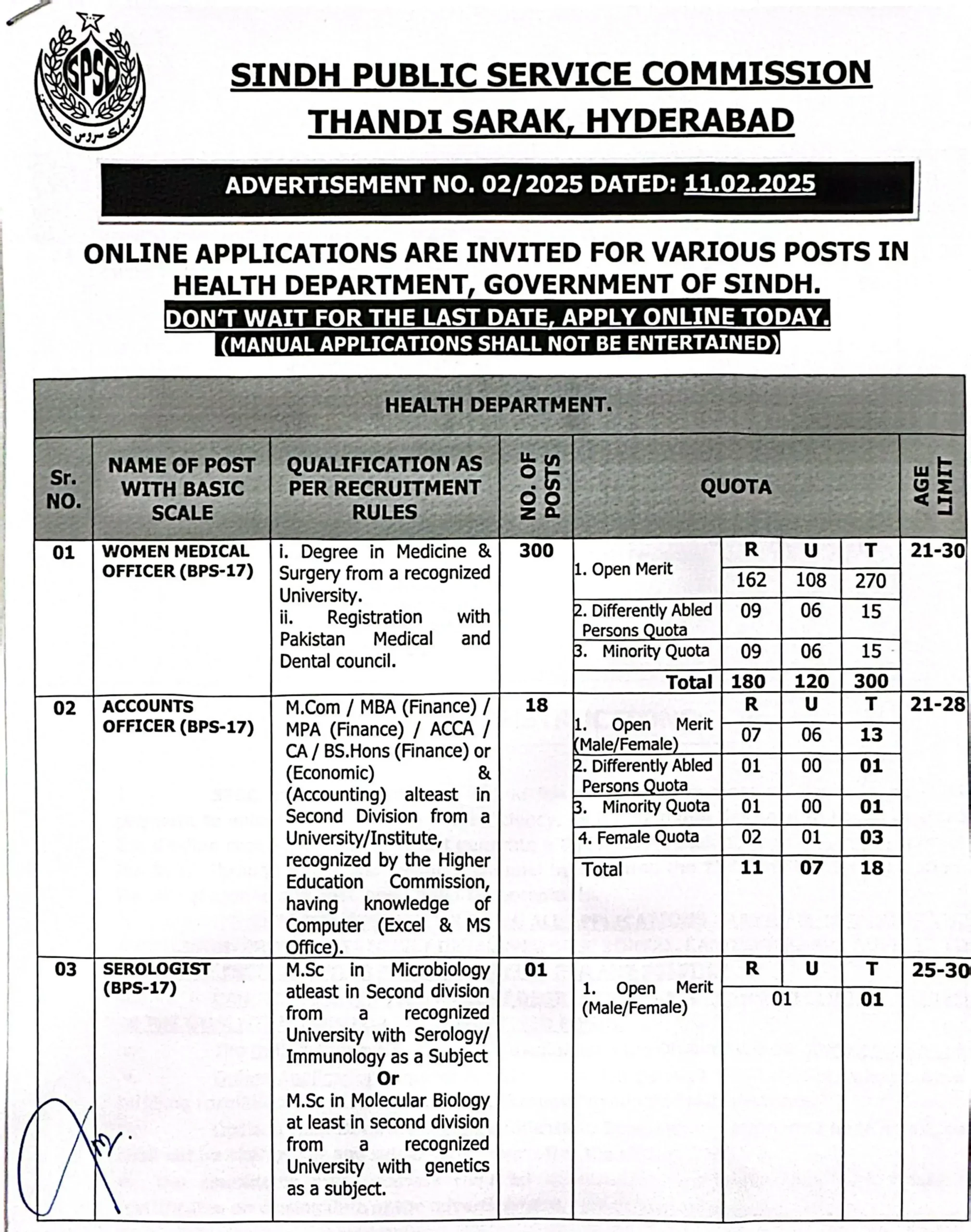 Sindh Public Service Commission SPSC Jobs Advertisement 2025