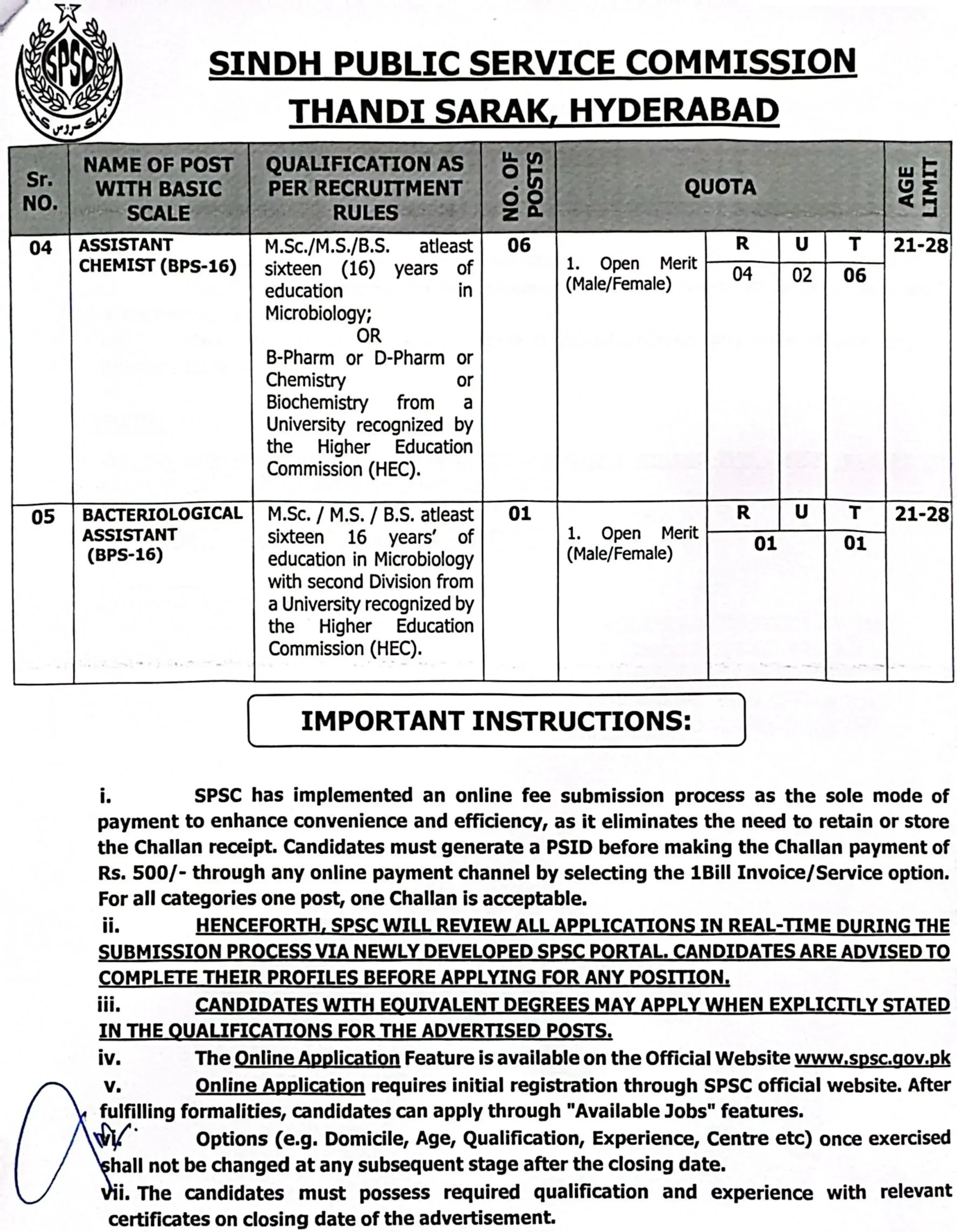 Sindh Public Service Commission SPSC Jobs Advertisement 2025