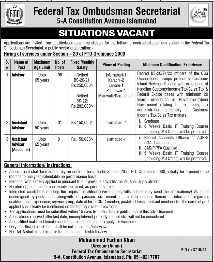 FTO Jobs 2024 Apply Online at www.fto.gov.pk