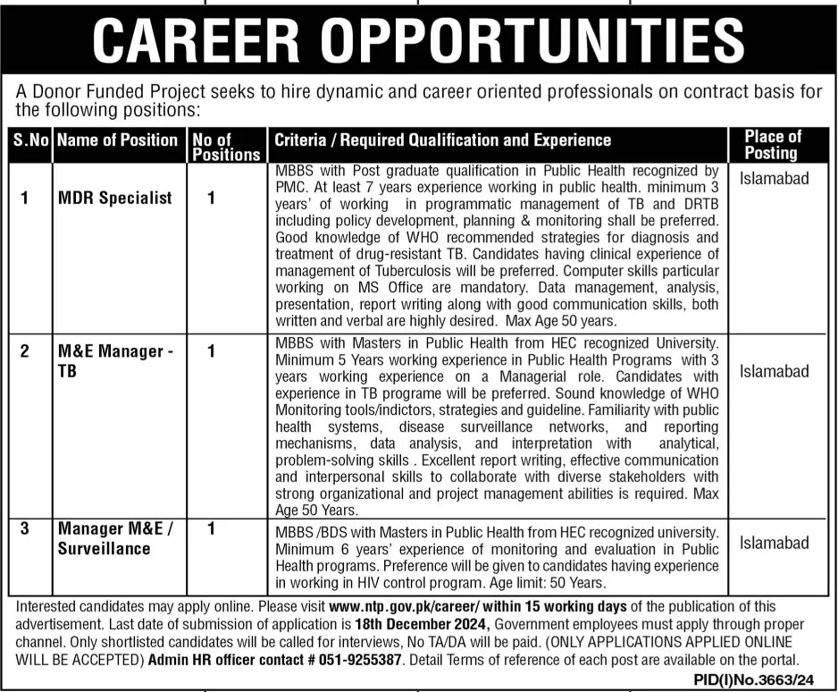 National TB Control Program Jobs 2024 Apply Online www.ntp.gov.pk