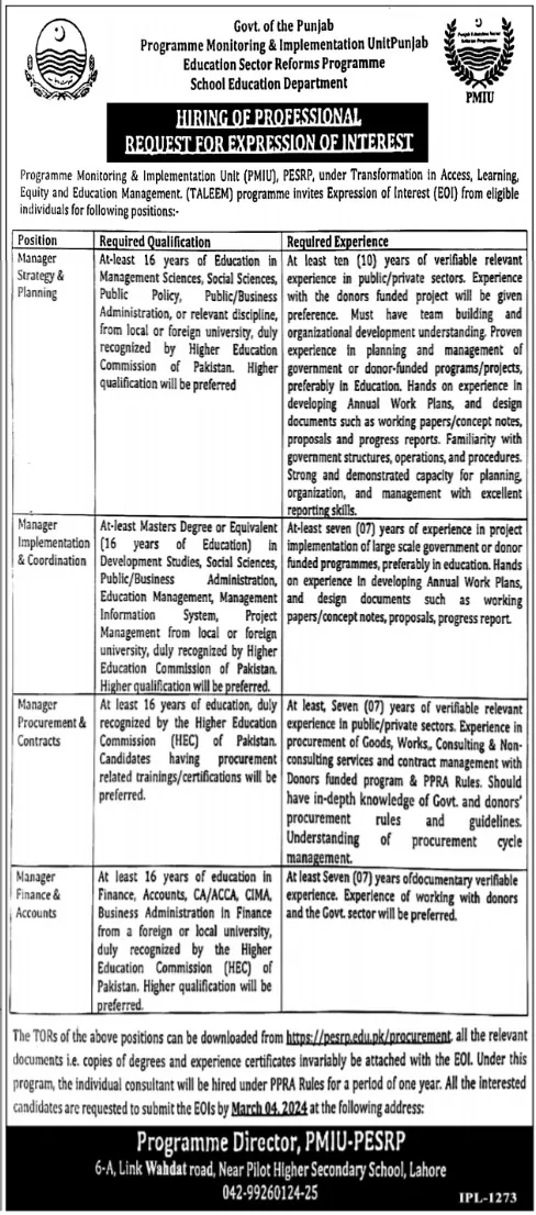 Education Department Jobs Advertisement