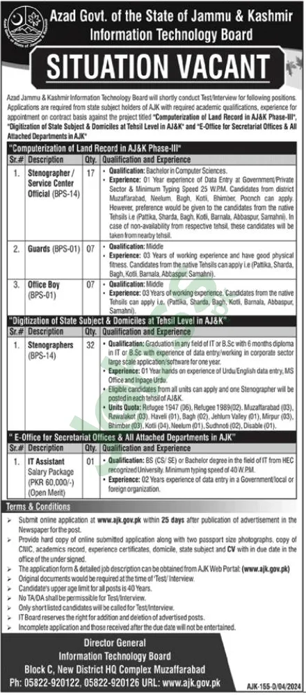 Azad Jammu & Kashmir Information Technology AJK IT Board Jobs 2024