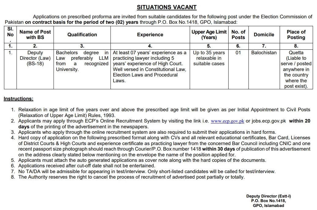 Election Commission of Pakistan ECP Jobs 2024 Apply online - www. ecp.gov.pk