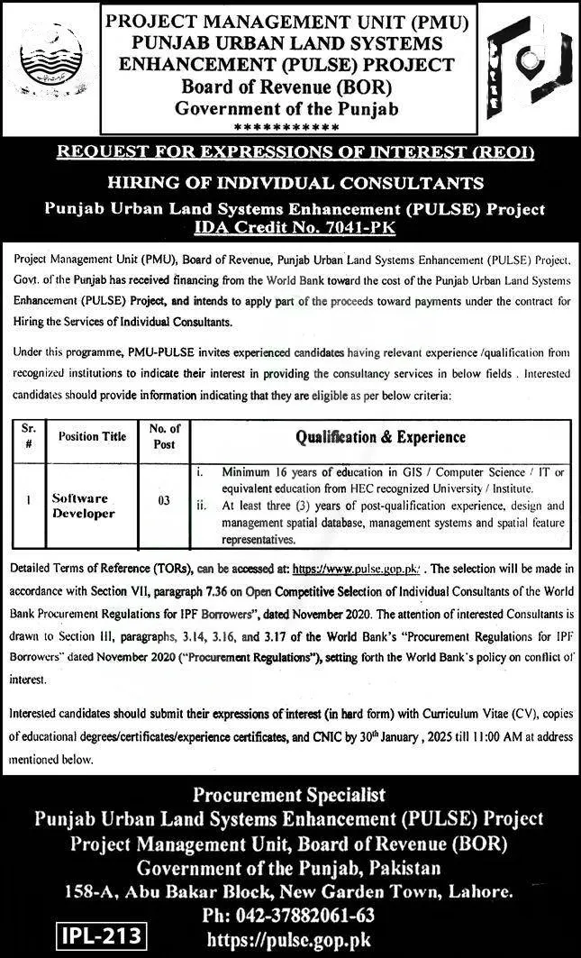 BOR Board of Revenue Punjab Jobs 2025 Today Advertisement