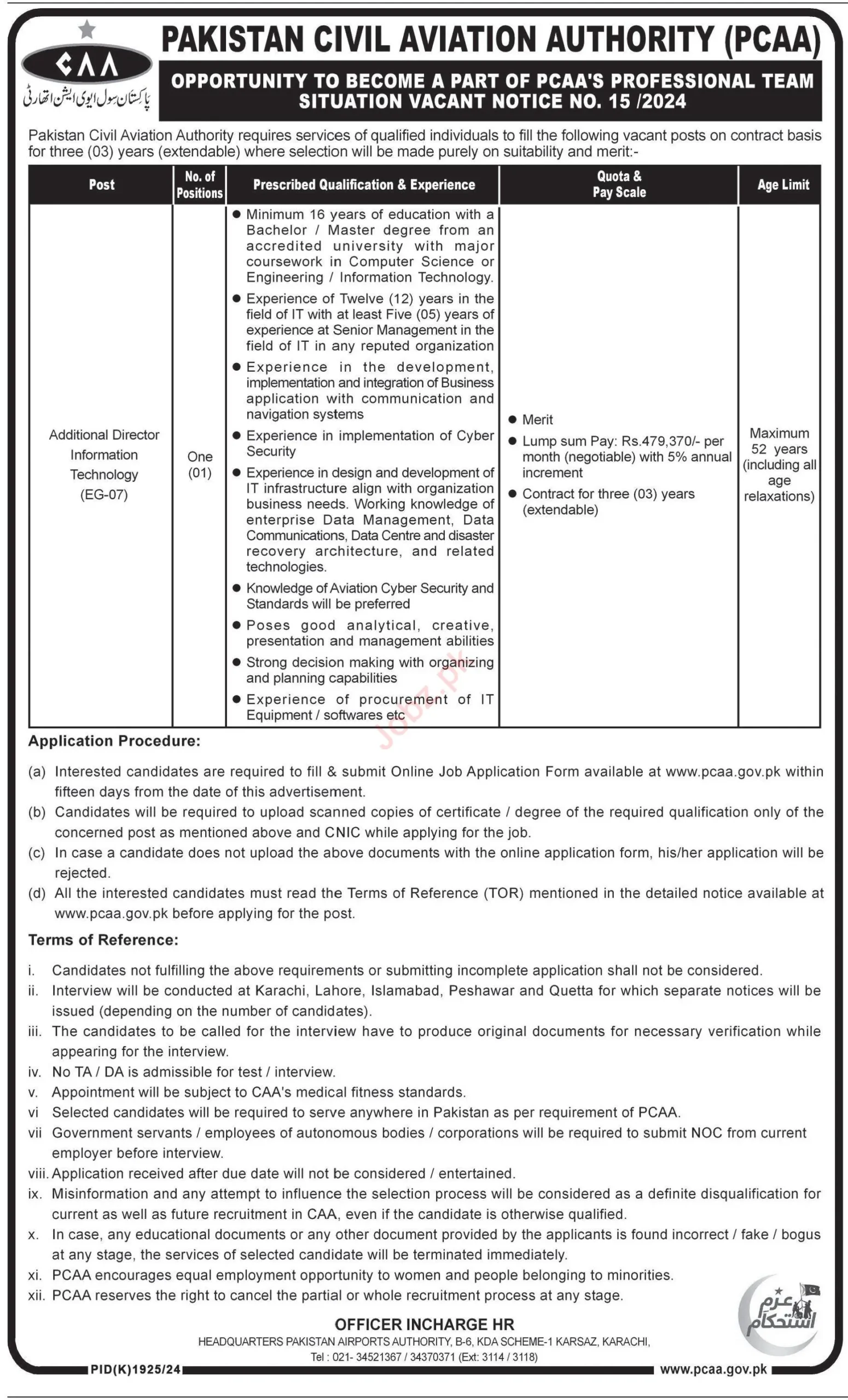 Civil Aviation Authority CAA Jobs 2025 - Online Apply at www.pcaa.gov.pk